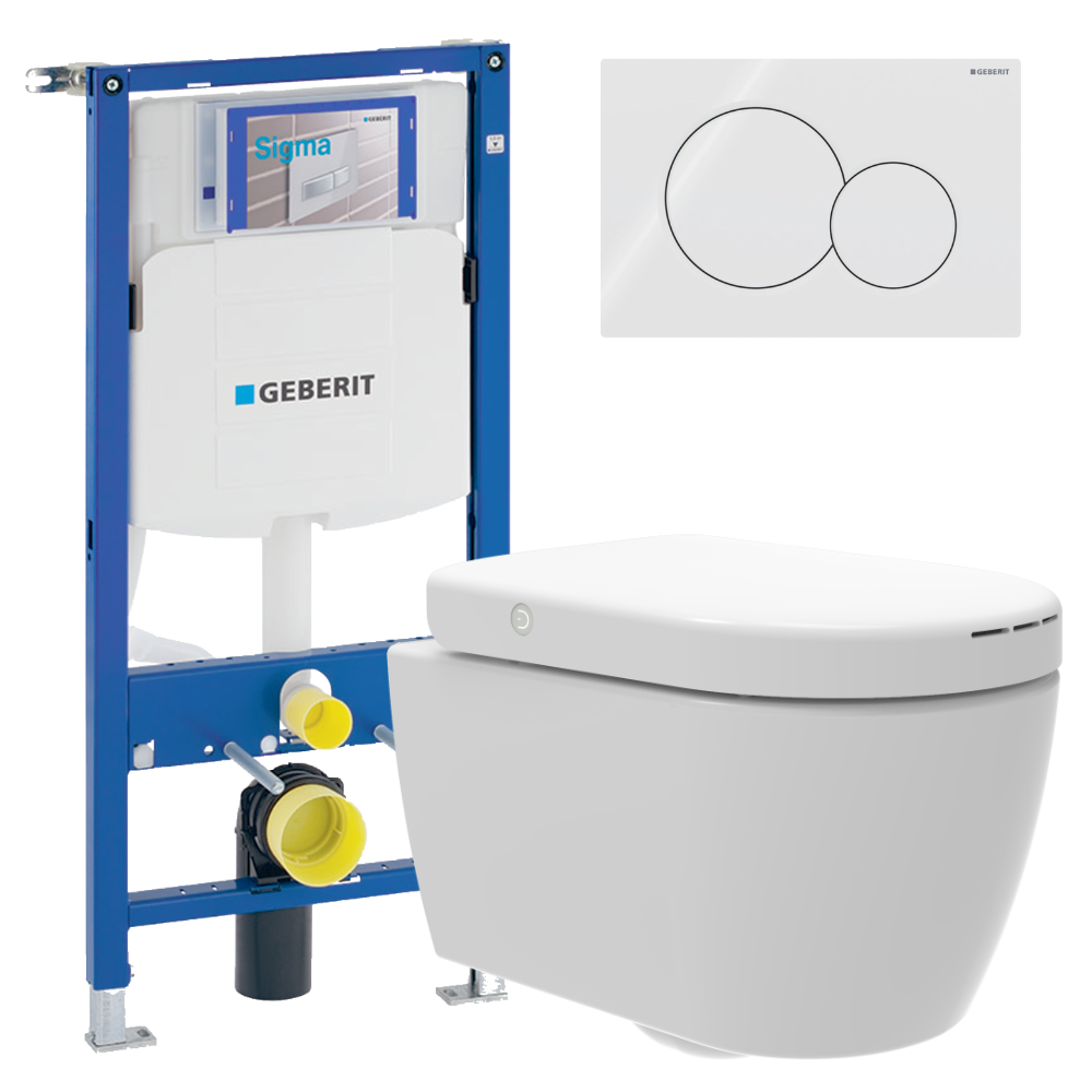 PURE-D Paket mit Wand-WC + Geberit UP320 Unterputzspülkasten + Sigma01 Betätigungsplatte